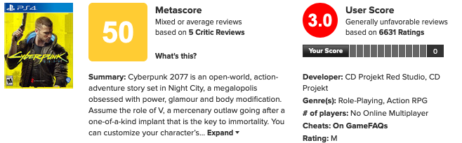 Скриншот с сайта metacritic.com