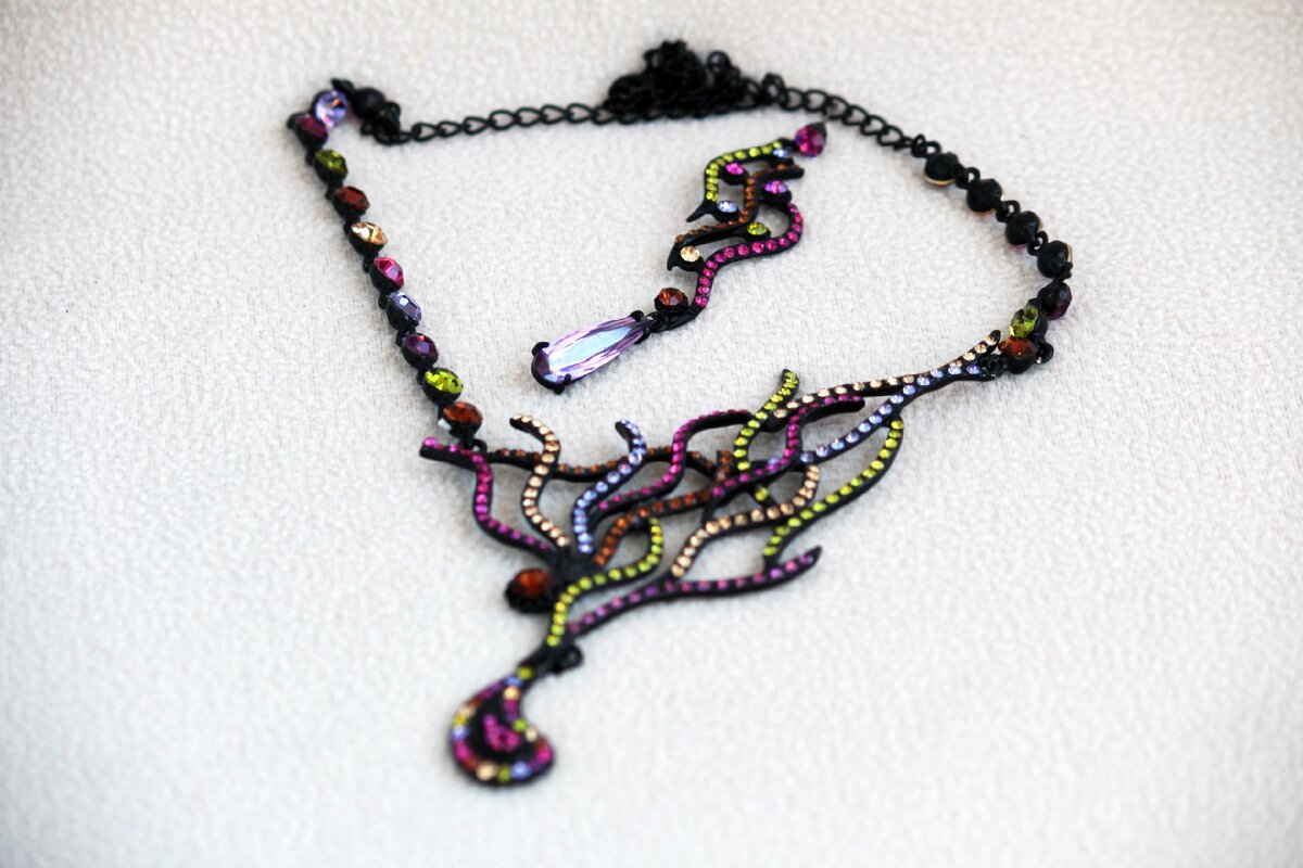 Комплект, колье и серьги. Надо было и вторую серьгу положить, да я не сообразила. Фото автора канала. Листайте галерею, чтобы лучше рассмотреть