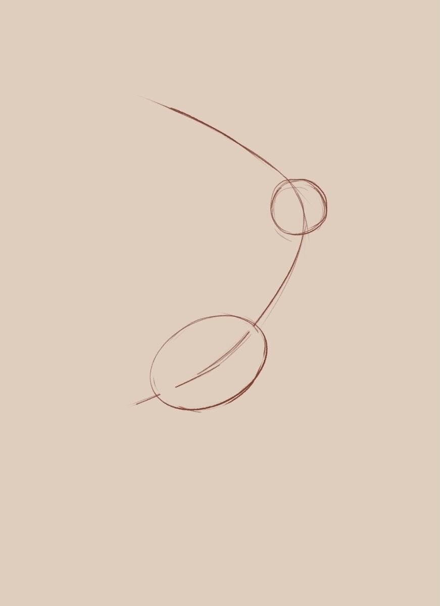 Первым делом нарисуем дугу и расположим на ней две окружности