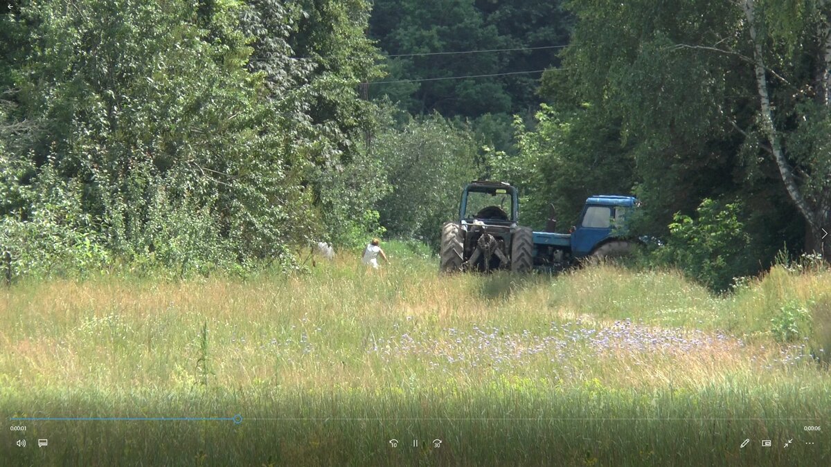 Около тракторов видны два местных жителя. Посёлок Васильевка.