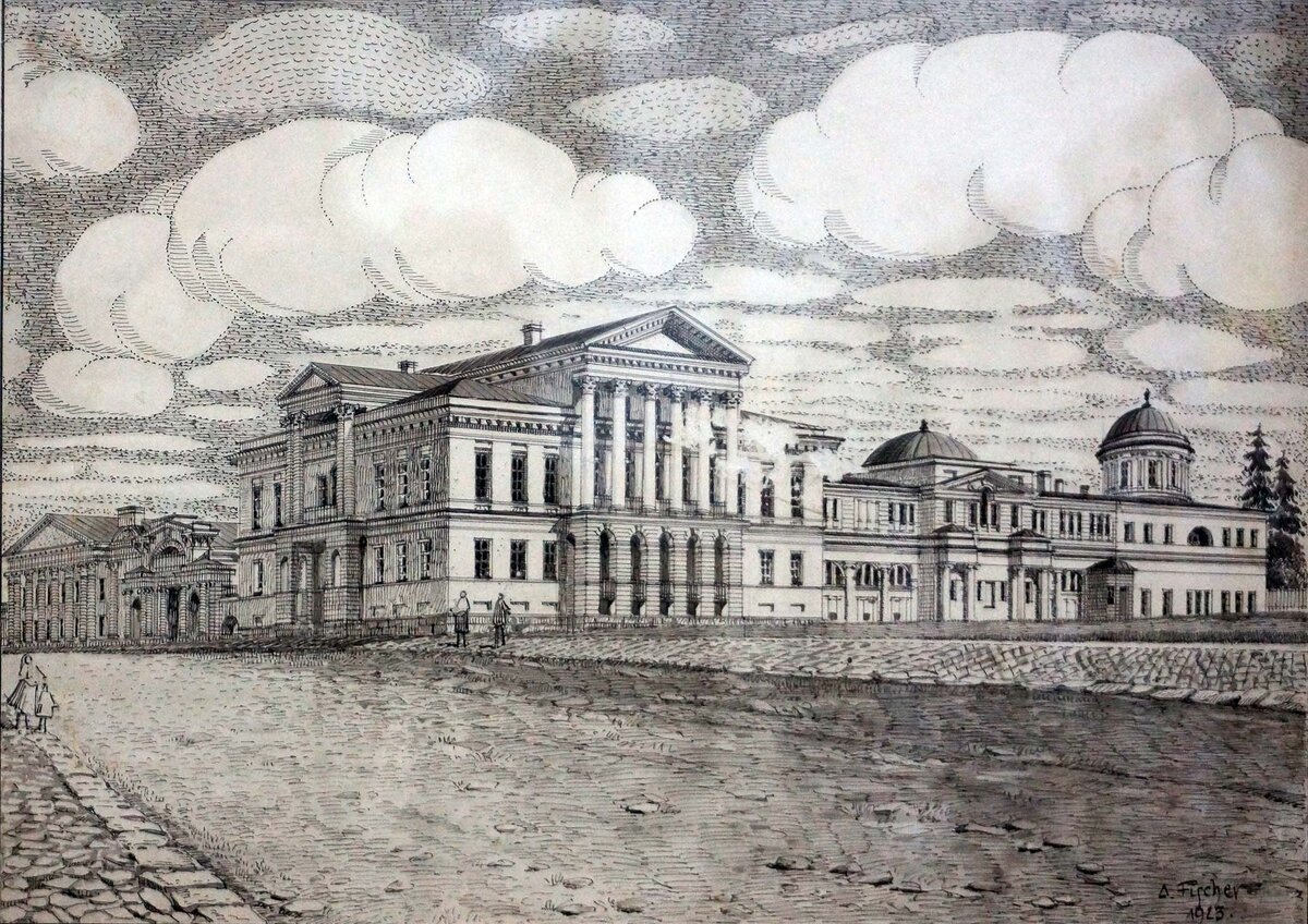 Фишер С Особняк Харитонова 22х31 бумага карандаш тушь 1923 г триптих 