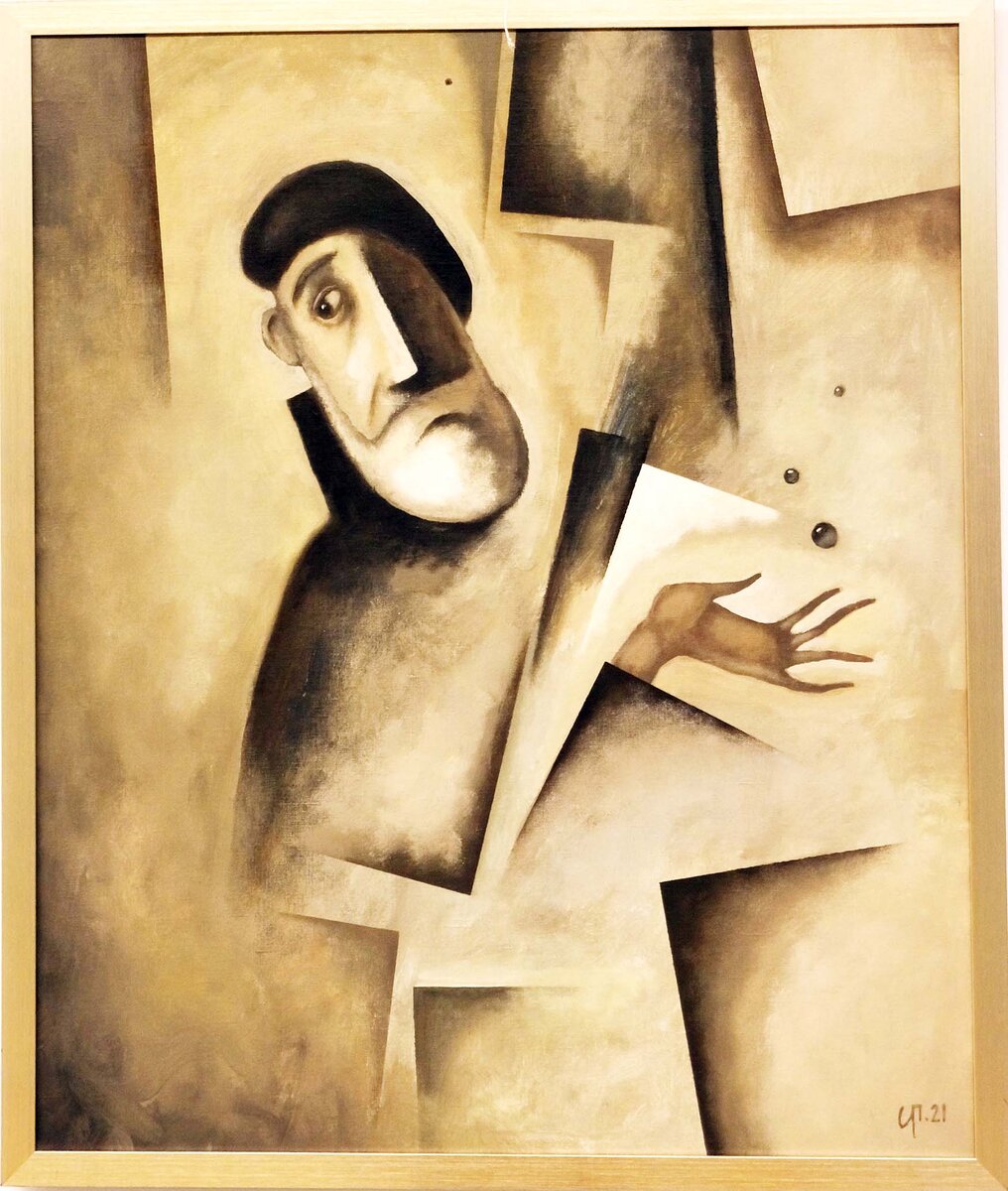 Григорьев Сергей Пикассо Портрет неизвестного Играющий мыльными пузырями своих собственных иллюзий 90х75 х акр 2016 #андеграунд22