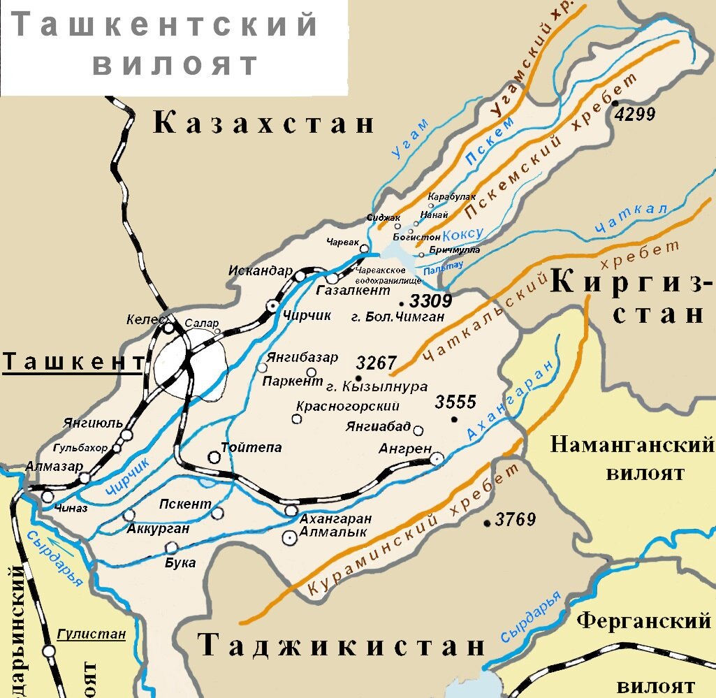 © Just / public domain (Река Пскем на карте)