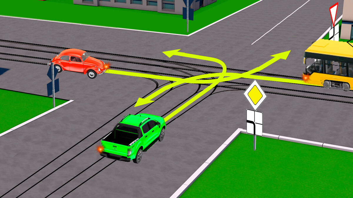 Зеленый автомобиль проедет перекресток. Кто проедет перекресток первым. Перекресток с трамвайными путями. Неравнозначный перекресток. Перекресток дорог.