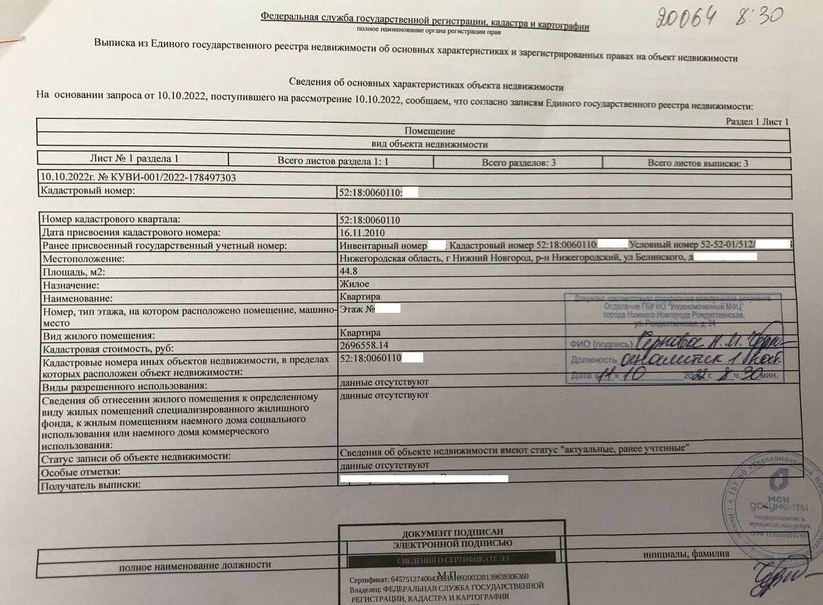 Образец выписки из ЕГРН