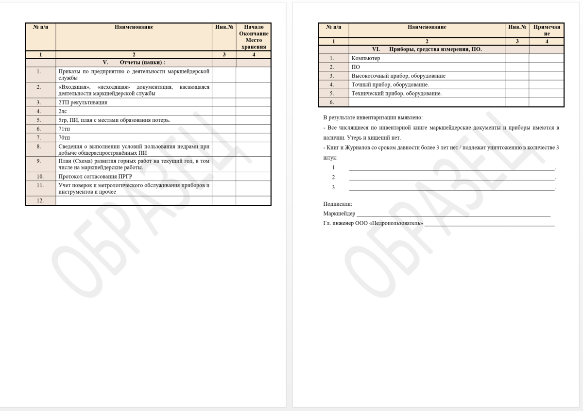 Маркшейдерская документация. Полный список и Акт инвентаризации в пример. |  Маркшейдер карьера | Дзен