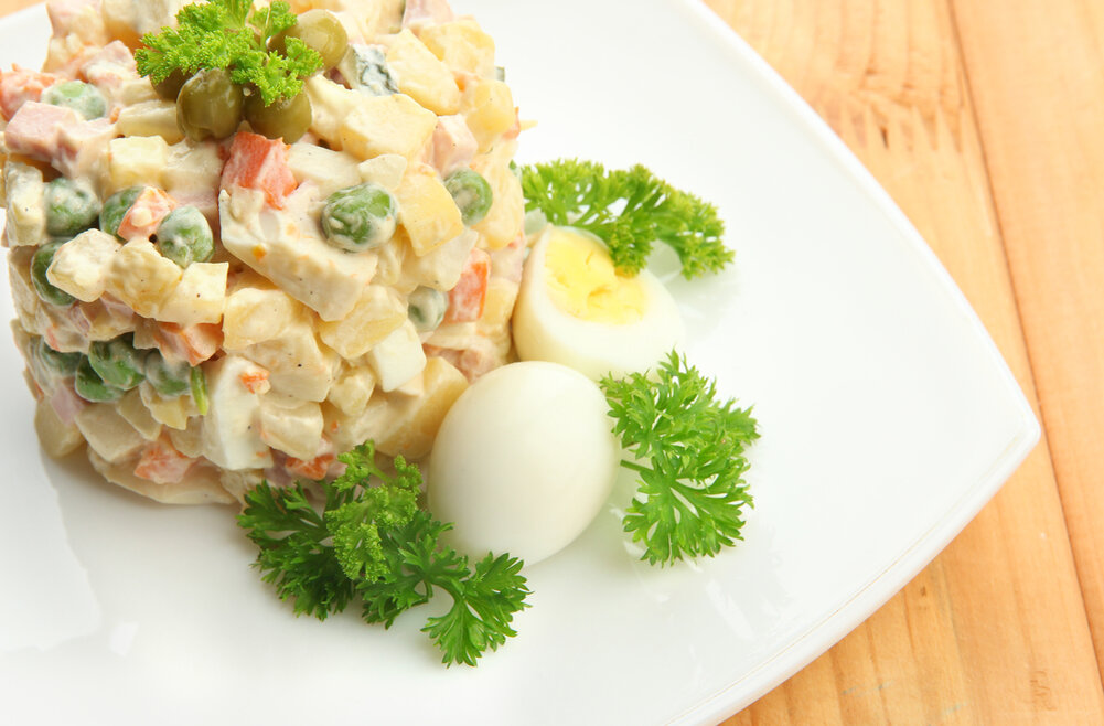 Рецепт салата оливье классический с колбасой и солеными огурцами по шагово с фото