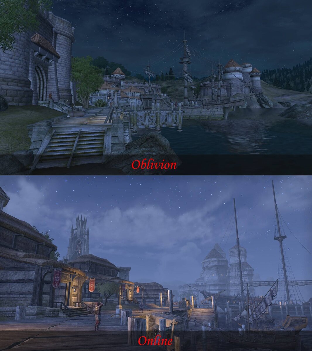 Вид на замок Анвила в Oblivion и Online 