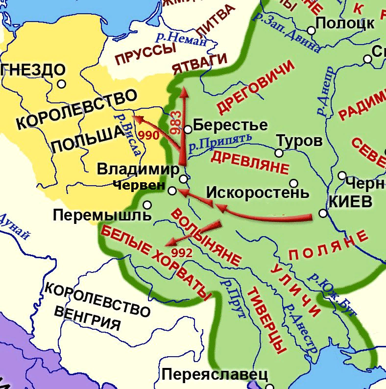 Походы князя Владимира Святославича карта. Походы князя Владимира Святославича 981. Карта походы Владимира Святославича. Походы Владимира Светослава вича.