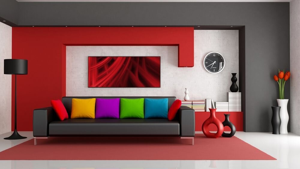 Интерьер квартиры в стиле минимализм с использованием красного цвета