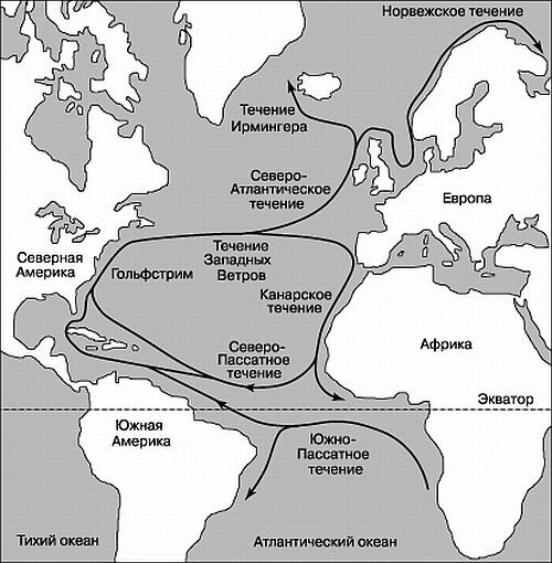 Особенности течений атлантического океана. Гольфстрим северопасадное течение. Карта течений Атлантического океана. Северо пассатное течение в Атлантическом океане. Гольфстрим на карте Атлантического океана.