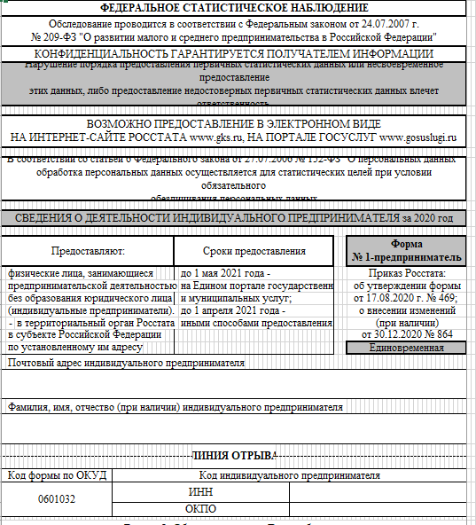 Статформа  №1 -предприниматель (Приложение 2)