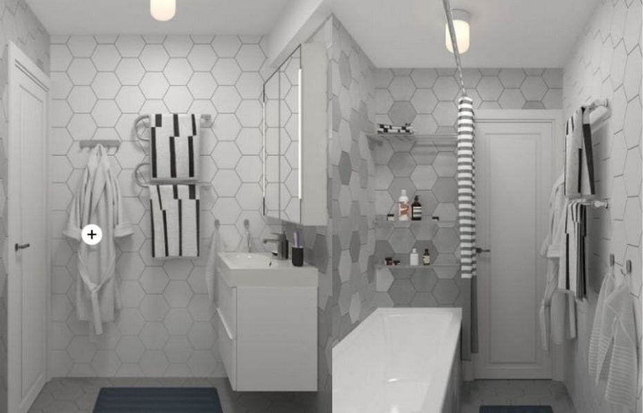 Вариант ванной комнаты маленькой площади из Квартиротеки