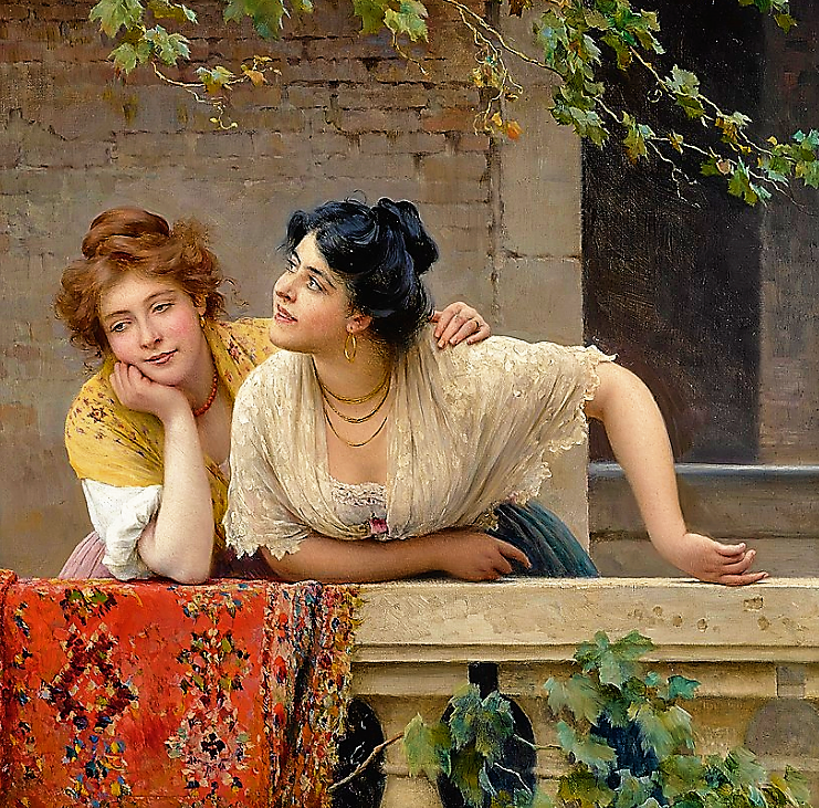 Эжен де Блаас, «Звуки мандолины», холст, масло, фрагмент, Сотбис