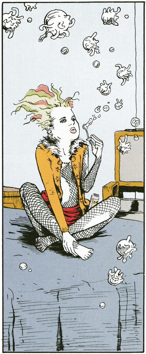Панель из графического романа Нила Геймана «The Sandman. Песочный человек. Книга 7: Краткие жизни»