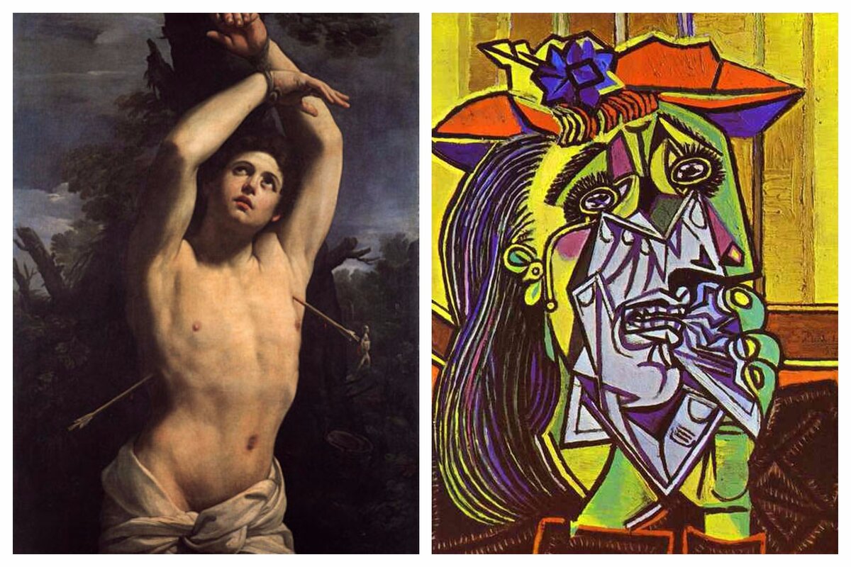 Guido Reni "Saint Sebastian", 1616 and Pablo Picasso "Weeping woman" 1937