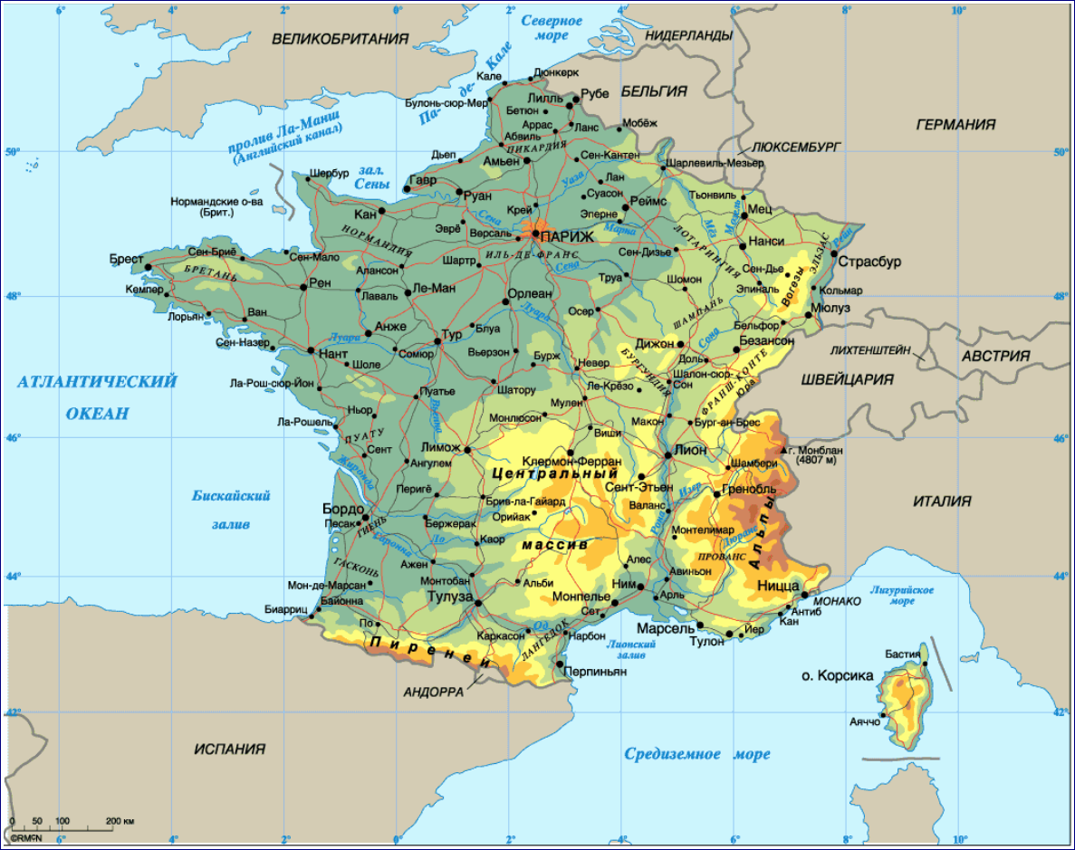 Карта Франции // изображение: parisforyou.ru