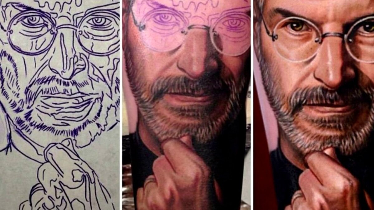 Достоверная портретная тату, выполненная с элементами "старого" стиля. Источник фото: youtube 