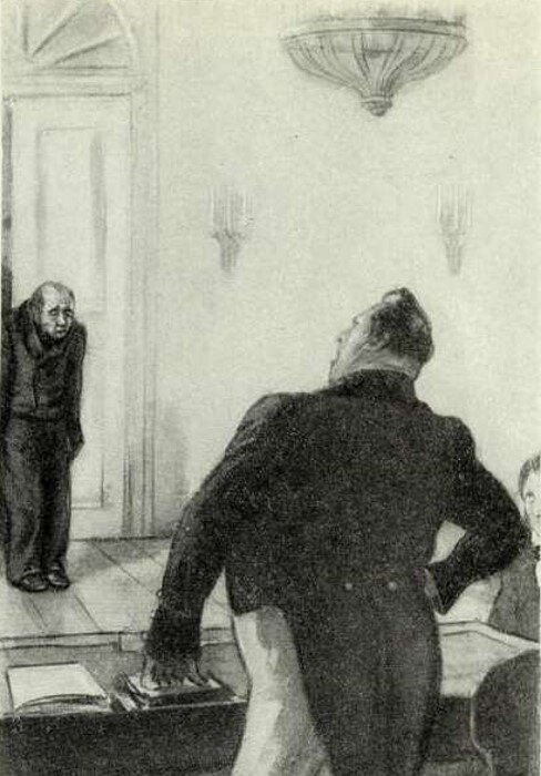 Акакий Акакиевич у значительного лица, иллюстрации Кукрыниксов