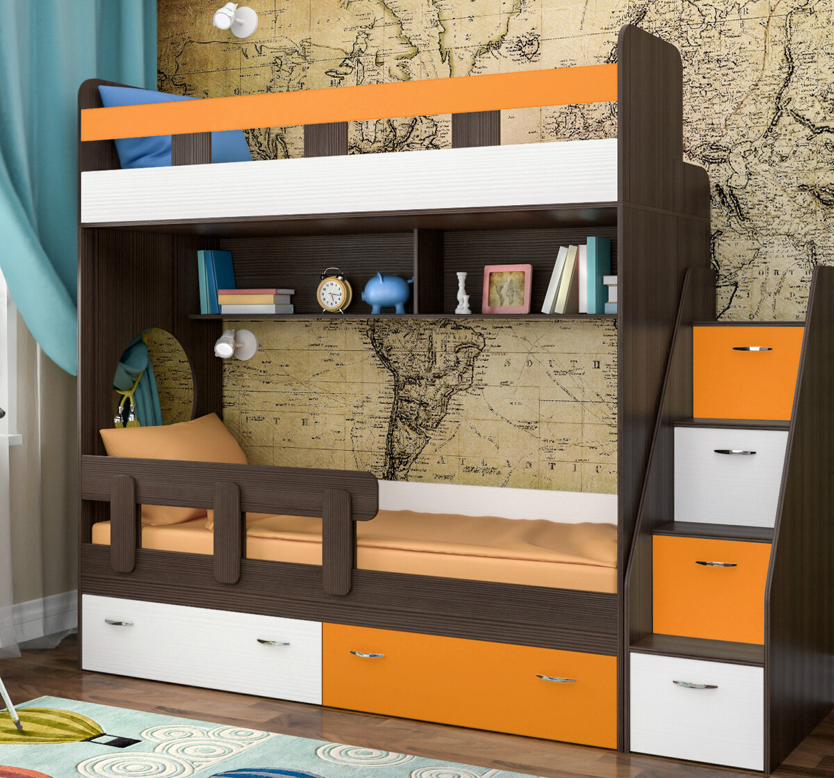 Двухъярусная кровать- отличное решение для  маленькой детской, или для компактного интерьера небольшой квартиры.