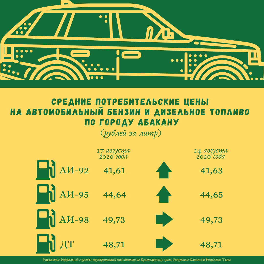 Еженедельный мониторинг потребительских цен на автомобильный бензин и дизельное топливо по городу Абакану (17-24 августа 2020 года)