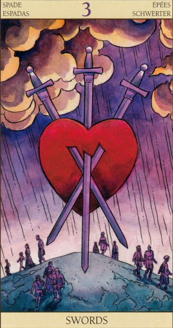 Three of Swords Таро. 3 Мечей Таро Уэйта. Колода Нью Вижн 3 мечей. Рыцарь мечей Таро Нью Вижн.