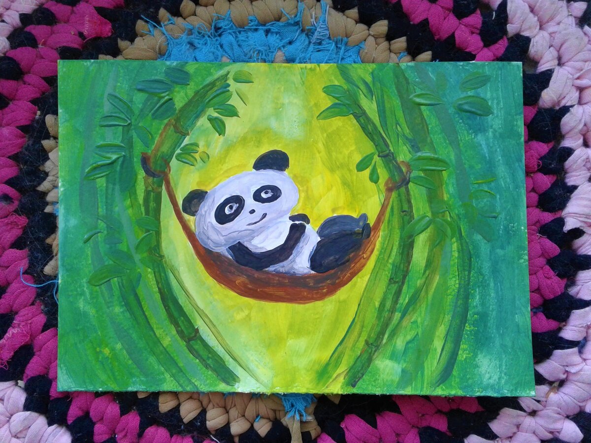 Панда рисунок красками