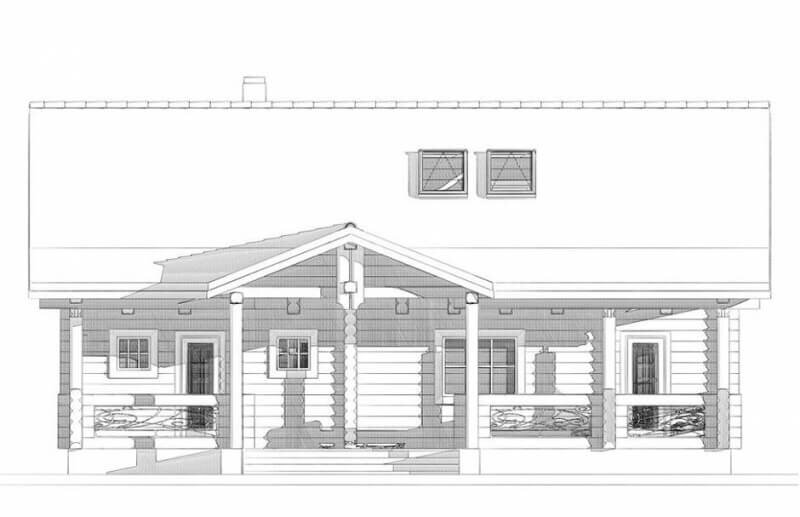 Фасад Дома-бани из оцилиндрованного бревна 