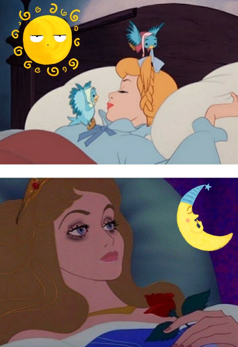 Кадры из мультфильмов "Золушка", "Спящая красавица"
