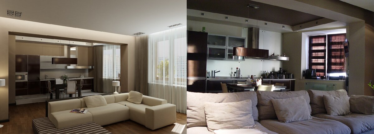 Визуализация (слева) и фотография (справа) после завершения работ 