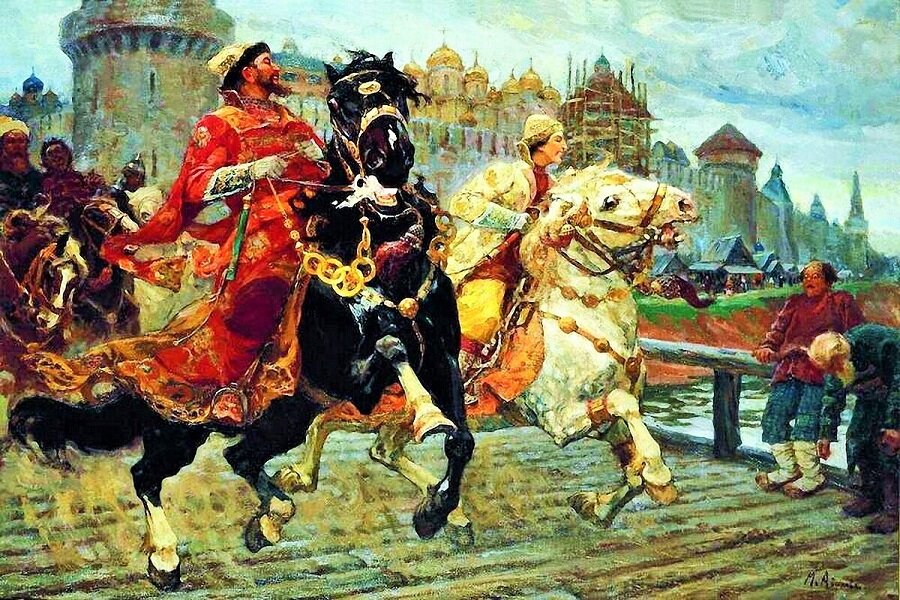 М.И. Авилов. "Царевич Иван Иванович на прогулке с отцом Иваном Грозным". 