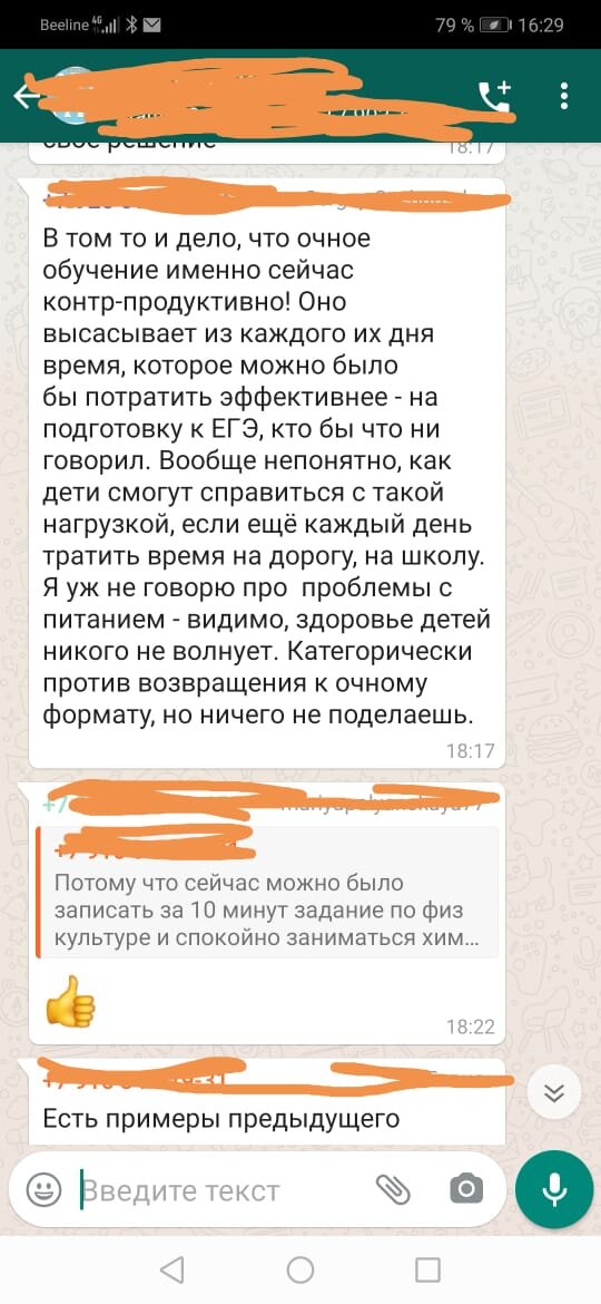 Снимок экрана, Родительский чат, обсуждение формы обучения