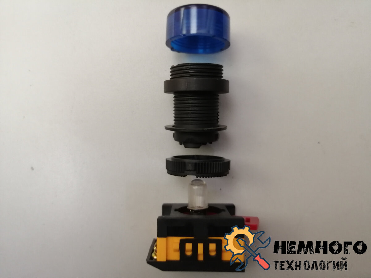 Лампа AL-22TE сигнальная, синий неон ~ 240В (составляющие)