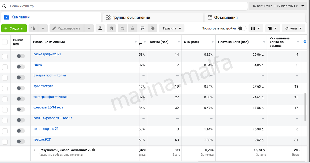 Скрин рк перед началом работы