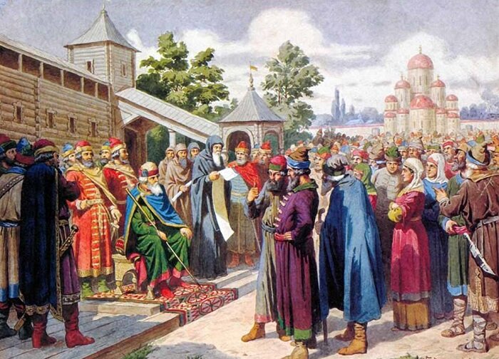 Изображение Яндекс Картинки. Кившенко "Чтение народу "Русской правды"
