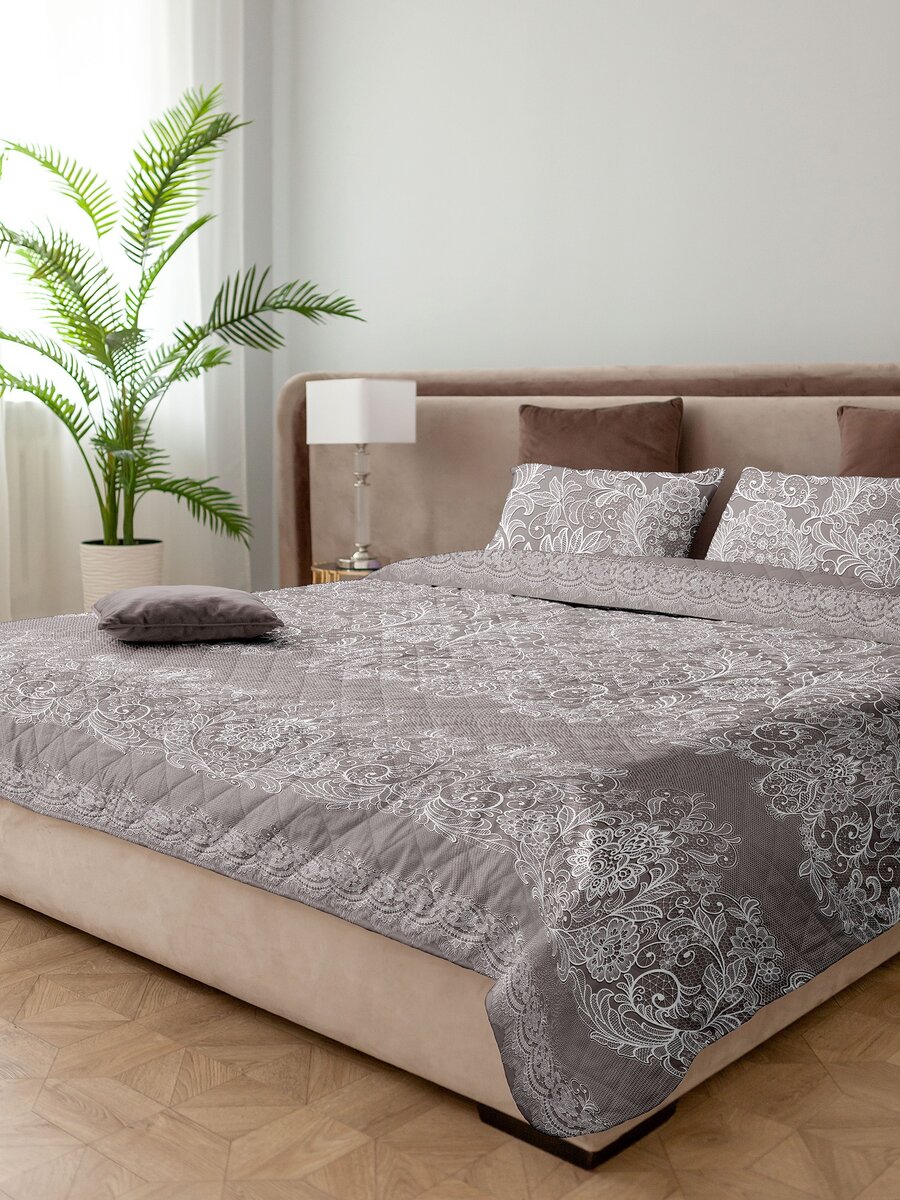 Бежевый комплект постельного белья с одеялом Беатрис