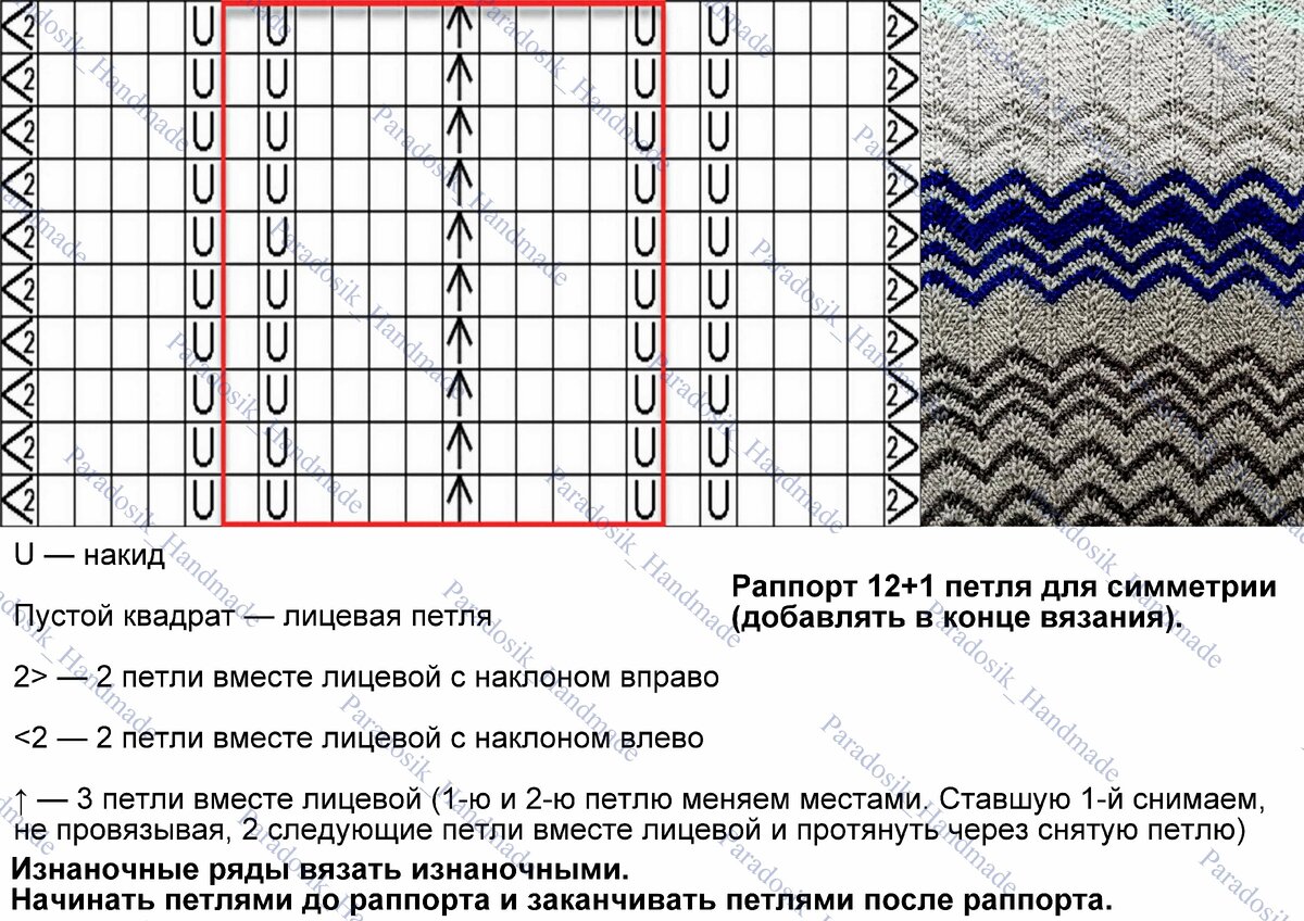 Ажурный узор – зигзаг спицами, схема и описание