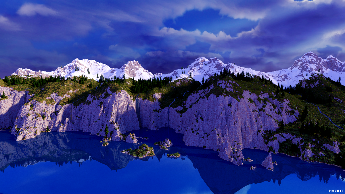 Потрясающие горы Minecraft с неплохими шейдерами. 