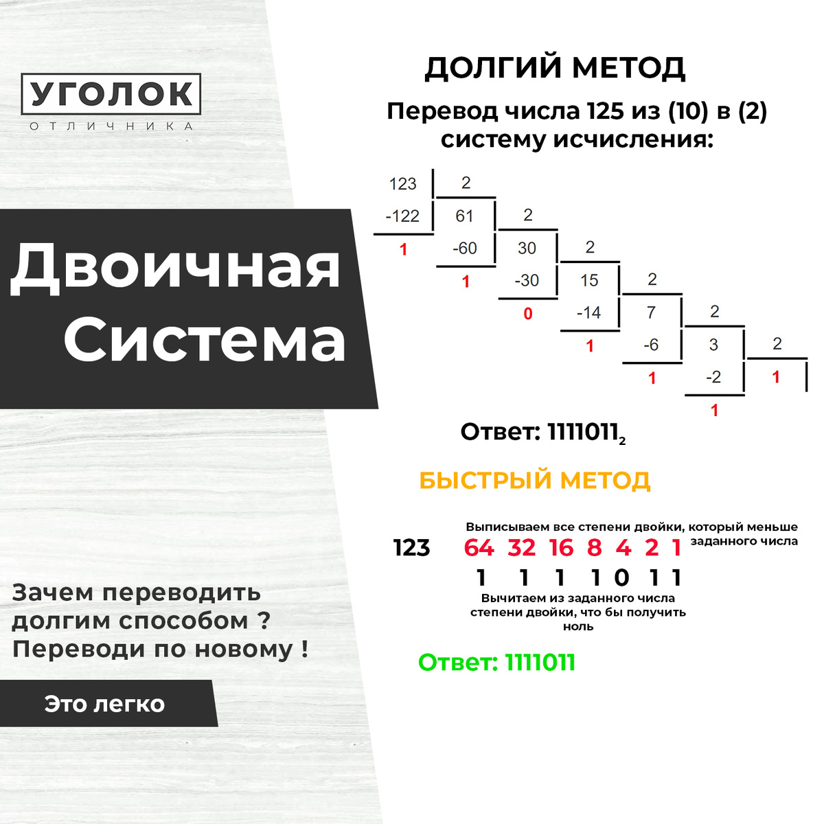 Переведите число 112 в двоичную