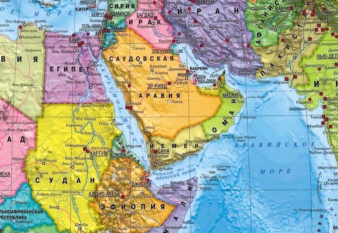 Красное море на карте мира, взято с Яндекс.Картинки