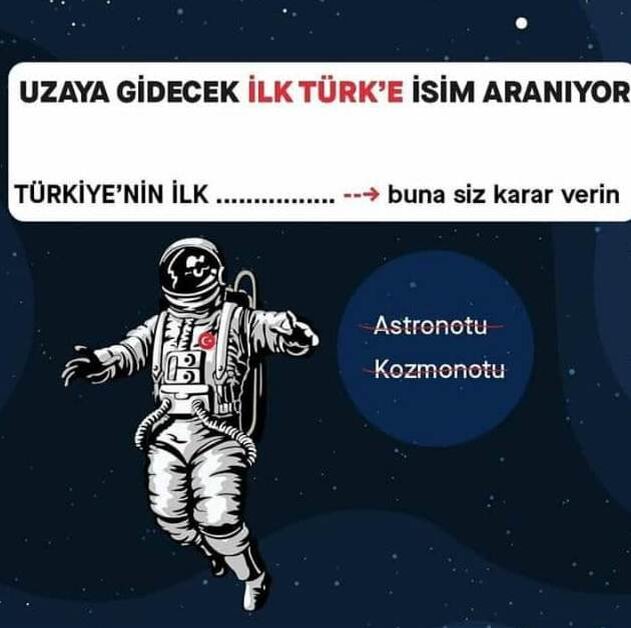 Придумай название турецкому космонавту и вставь его 