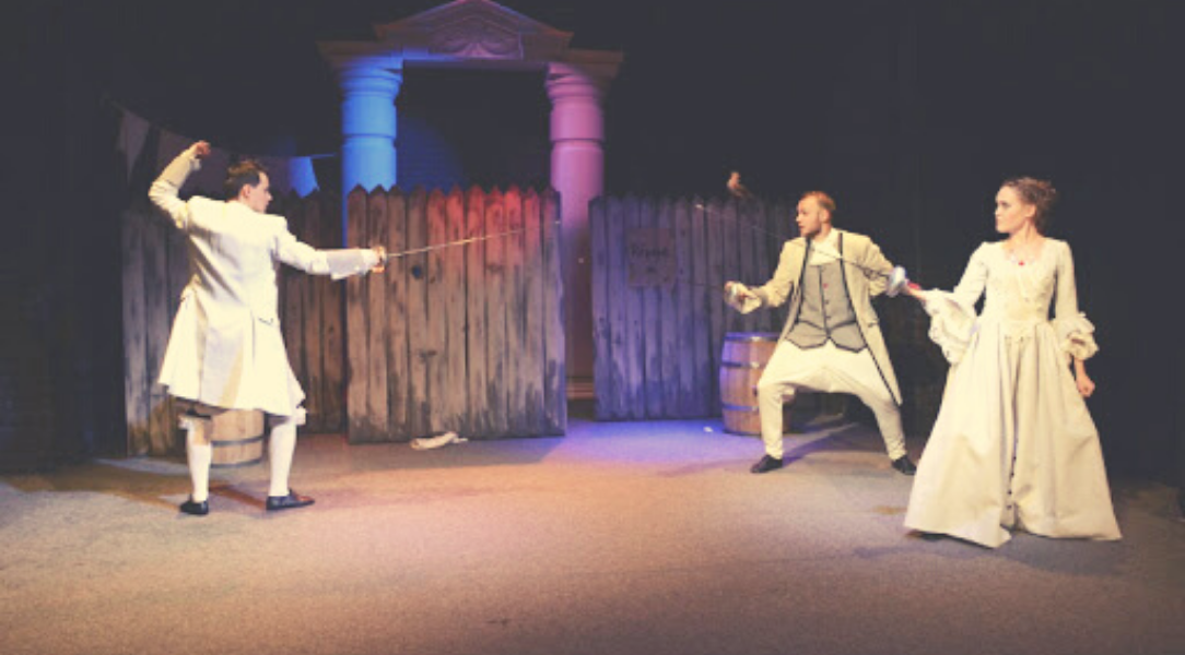 Сганарель пытается вступить в поединок, но трусит в последний момент.