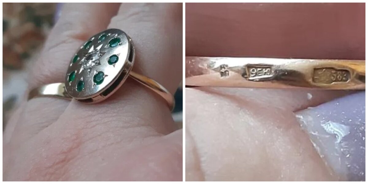 Золотое кольцо с бриллиантами и изумрудами СССР 583 