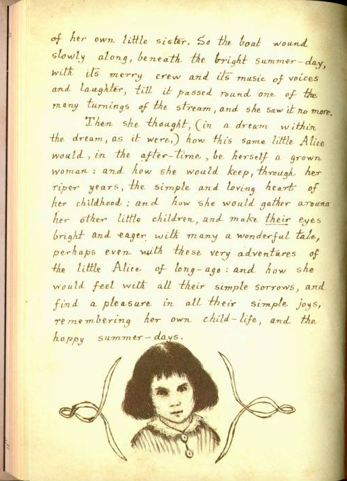 Страница из рукописи Льюиса Кэррола с портретом Алисы Лиддел