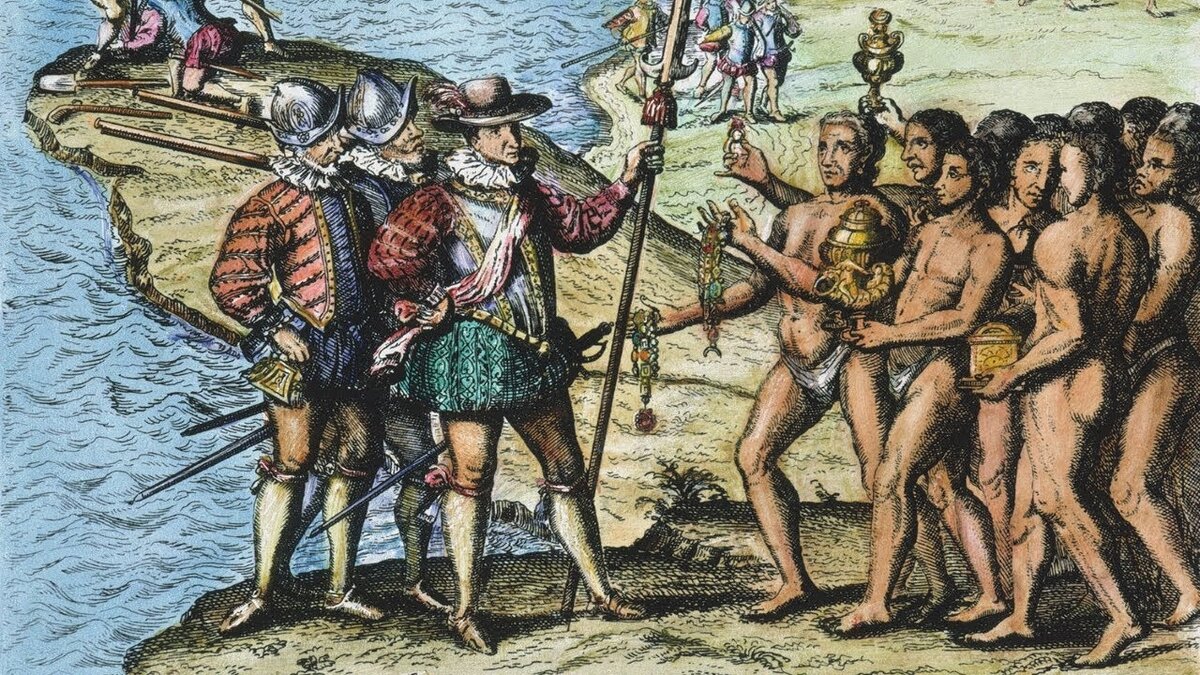 Испанские конкистадоры и коренные жители Америки