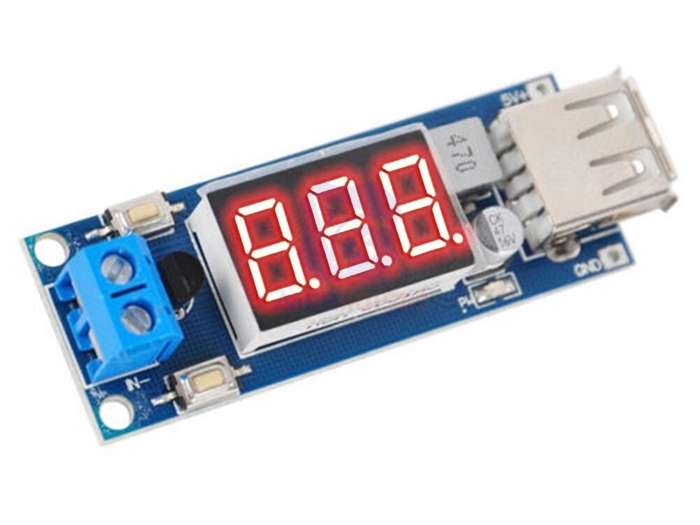Понижающий DC-DC преобразователь напряжения до 5 В с дисплеем и USB выходом