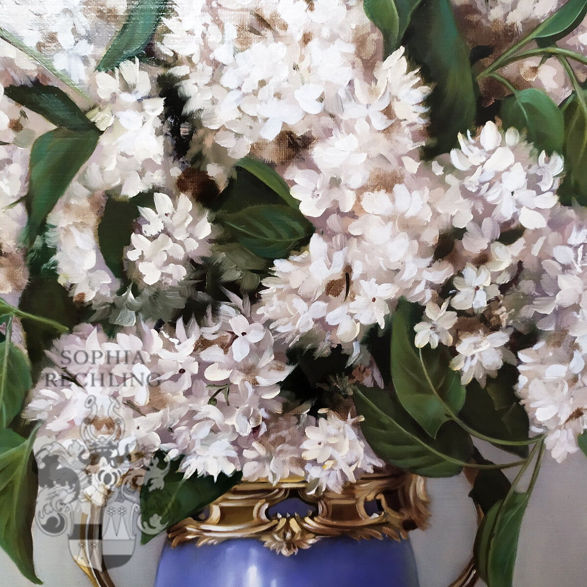 Фрагмент картины. Сирень в вазе. Художник Софья Рехлинг. 2019 г.