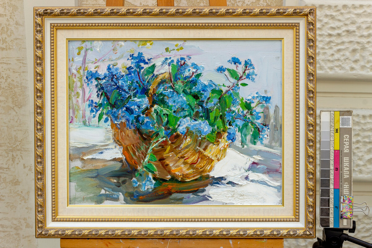 Цветкова В.П. Незабудки в корзине. 1989. Х.м. 38х49

