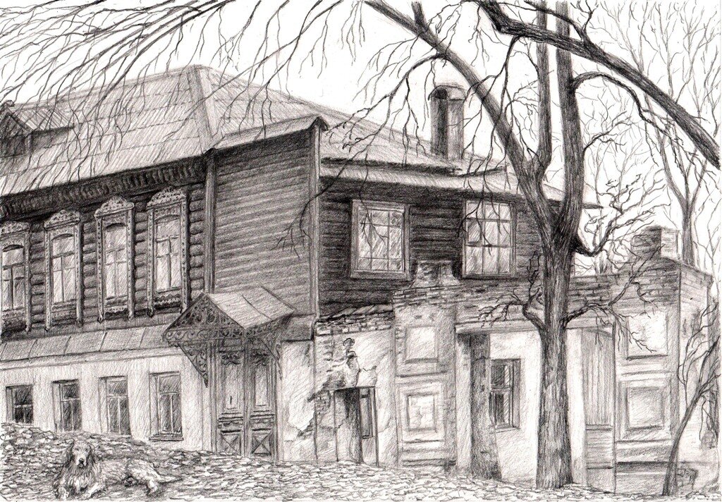 Графика калуга. Калуга художник Александр Рахаев. Старые дома карандашом. Старые зарисовки. Старый дом рисунок.