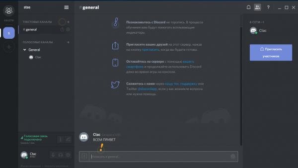 Главное окно Discord